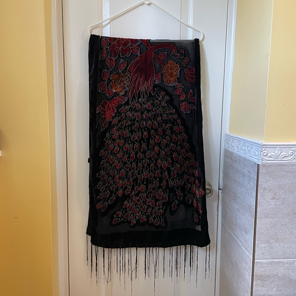 Vintage phoenix floral burnt out cover embellished scarf